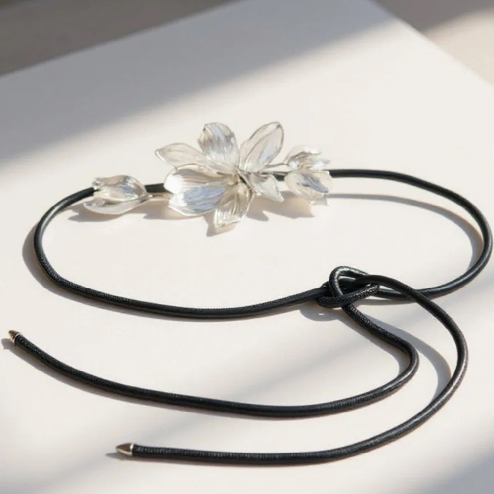 Silver Floral Tie Belt